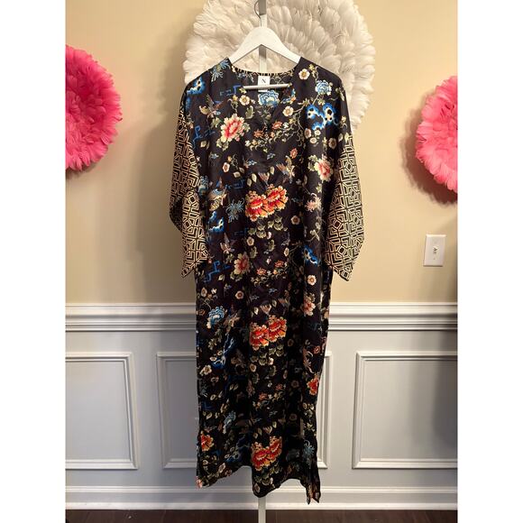 NATORI BLACK FLORAL ZIP CAFTAN SIZE M - Picture 1 of 3